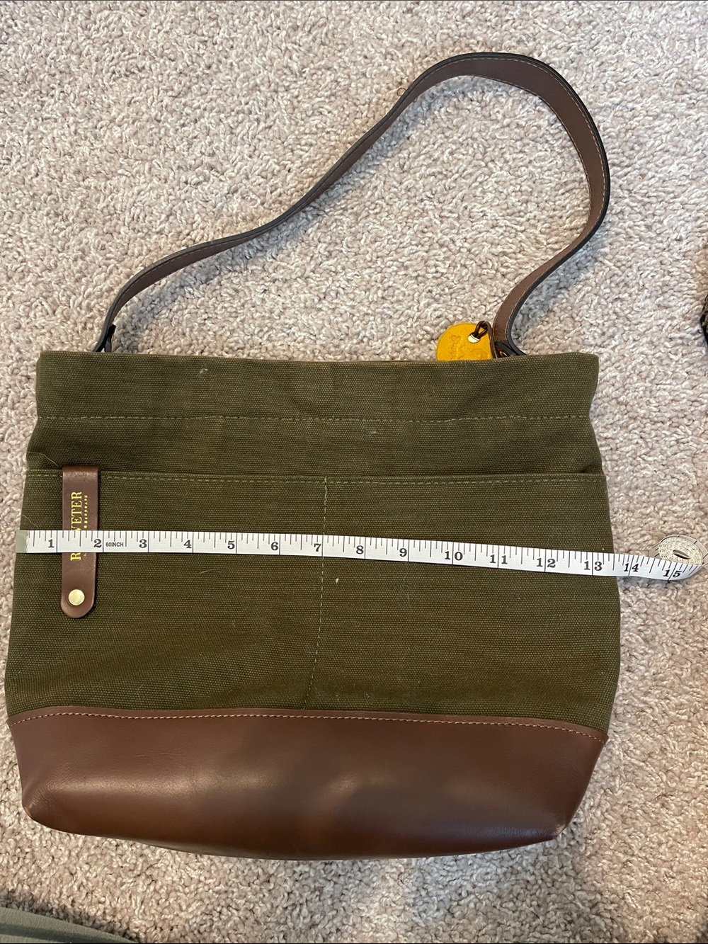 R. RIVETER Olive Canvas Messenger Bag with Brown Leather Trim - Picture 7 of 8